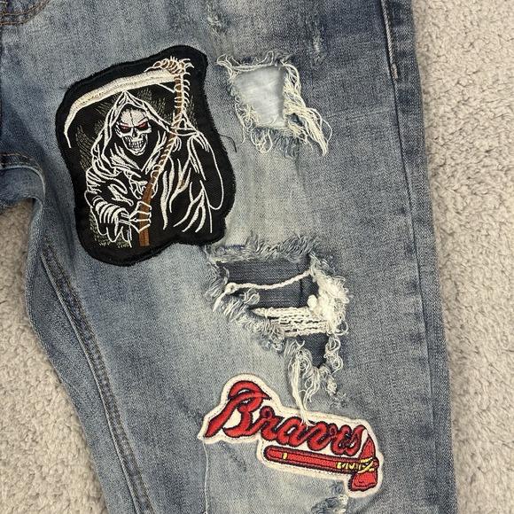 T2M Patch Distressed Mens 32 Straight Leg Skinny Skater Jeans - Picture 4 of 15